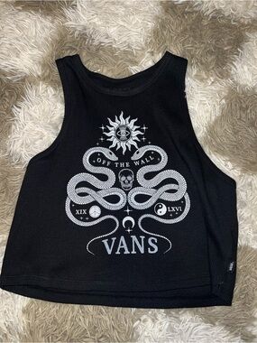 Vans Black Tank with White Snake & Sun Graphic